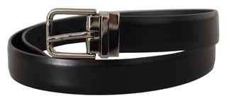 Elegant Black Leather Belt With Metal Buckle