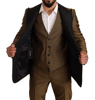 Elegant Yellow Patterned Three-piece Suit