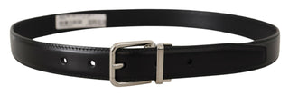 Sleek Black Leather Belt With Metal Buckle