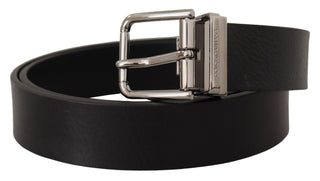 Elegant Black Leather Belt With Metal Buckle