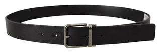 Elegant Black Leather Belt With Metal Buckle