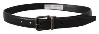 Elegant Black Leather Belt With Metal Buckle