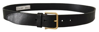 Elegant Black Leather Belt With Metal Buckle