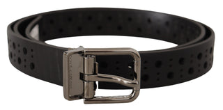 Elegant Black Leather Belt With Metal Buckle