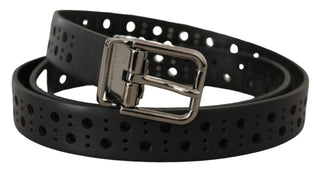 Elegant Black Leather Belt With Metal Buckle