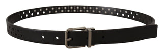 Elegant Black Leather Belt With Metal Buckle