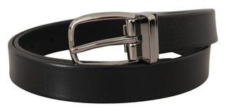 Elegant Black Leather Belt With Metal Buckle