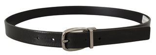 Elegant Black Leather Belt With Metal Buckle