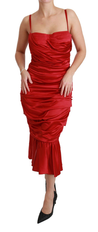 Exquisite Red Silk Fit And Flare Midi Dress