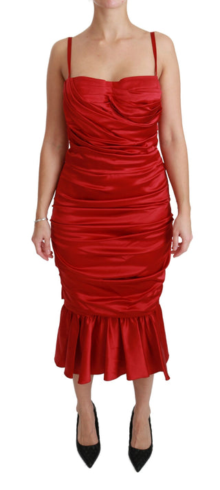 Exquisite Red Silk Fit And Flare Midi Dress