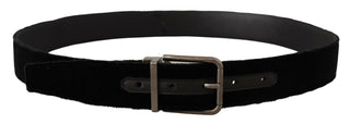 Elegant Black Leather Belt with Square Buckle