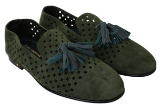 Elegant Green Suede Loafers For Men