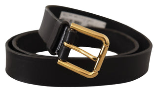 Sleek Black Leather Belt With Metal Buckle