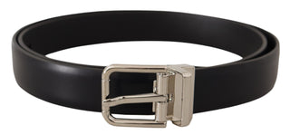 Elegant Black Leather Belt With Metal Buckle