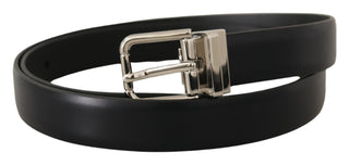 Elegant Black Leather Belt With Metal Buckle