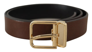 Elegant Brown Leather Belt With Metal Buckle