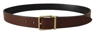 Elegant Brown Leather Belt With Metal Buckle