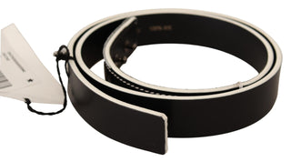 Chic Black Leather Fashion Belt With White Accents