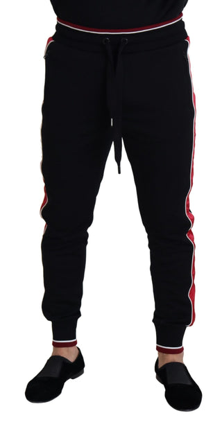 Elegant Black Jogging Sweatpants With Red Detail