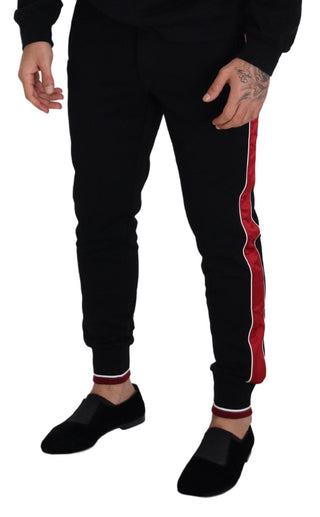 Elegant Black Jogging Sweatpants With Red Detail