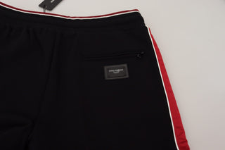 Elegant Black Jogging Sweatpants With Red Detail