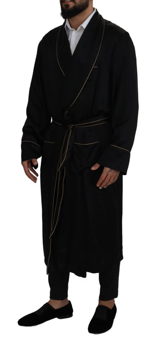 Elegant Black Silk Long Robe Coat