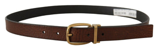 Elegant Brown Leather Belt With Logo Buckle