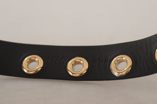 Chic Black Leather Belt With Engraved Buckle