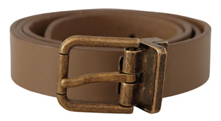 Elegant Brown Leather Belt With Brass Tone Buckle