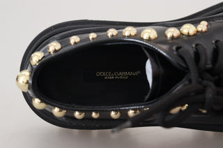 Timeless Black Leather Derby Flats With Glam Accents