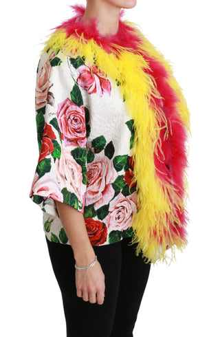 Elegant Floral Cape Jacket With Fur Details