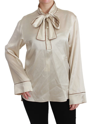 Elegant Beige Silk Satin Blouse With Queen Embroidery