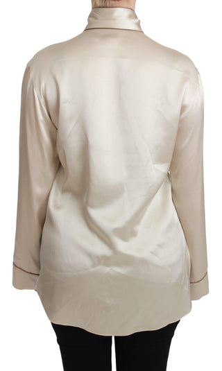 Elegant Beige Silk Satin Blouse With Queen Embroidery