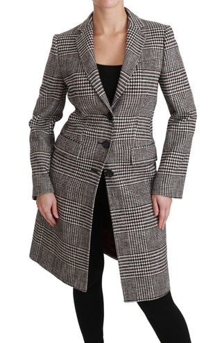 Elegant Multicolor Checked Knee-length Jacket Coat