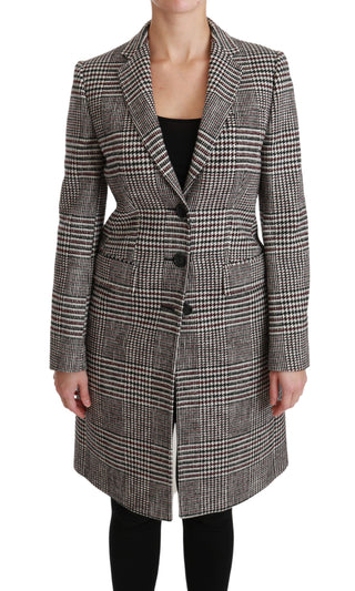 Elegant Multicolor Checked Knee-length Jacket Coat