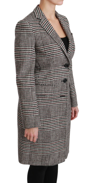 Elegant Multicolor Checked Knee-length Jacket Coat