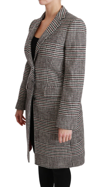 Elegant Multicolor Checked Knee-length Jacket Coat