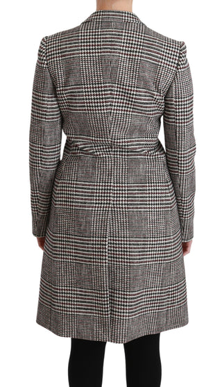 Elegant Multicolor Checked Knee-length Jacket Coat