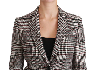 Elegant Multicolor Checked Knee-length Jacket Coat