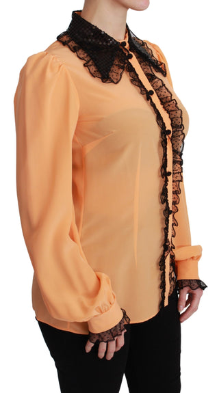 Silk Blend Yellow Blouse With Sequined Collar