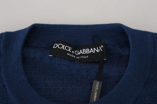 Elegant Blue Cashmere-silk Men's Pullover