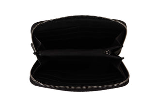 Elegant Black Leather Zip-around Wallet