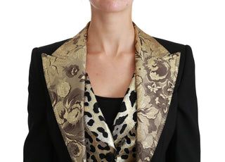 Opulent Black Gold Floral Jacket And Vest Ensemble