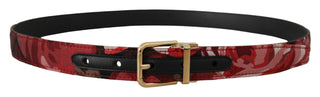 Red Multicolor Leather Belt With Gold-tone Buckle