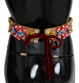 Golden Floral Crystal Embellished Waist Belt