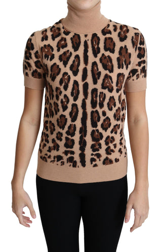 Elegant Leopard Print Wool Turtleneck Top