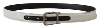 Chic White Leather Belt With Chrome Buckle