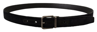 Elegant Black Leather Belt With Silver Tone Buckle