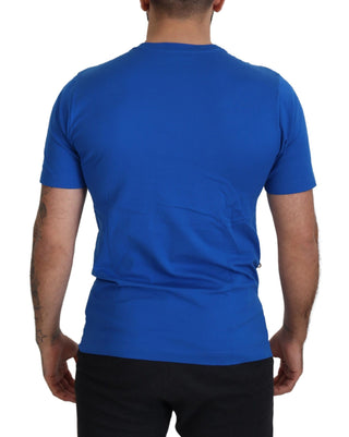 Blue Zipper Short Sleeves Cotton  T-shirt