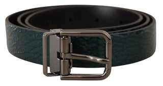 Elegant Green Leather Belt With Silver Buckle